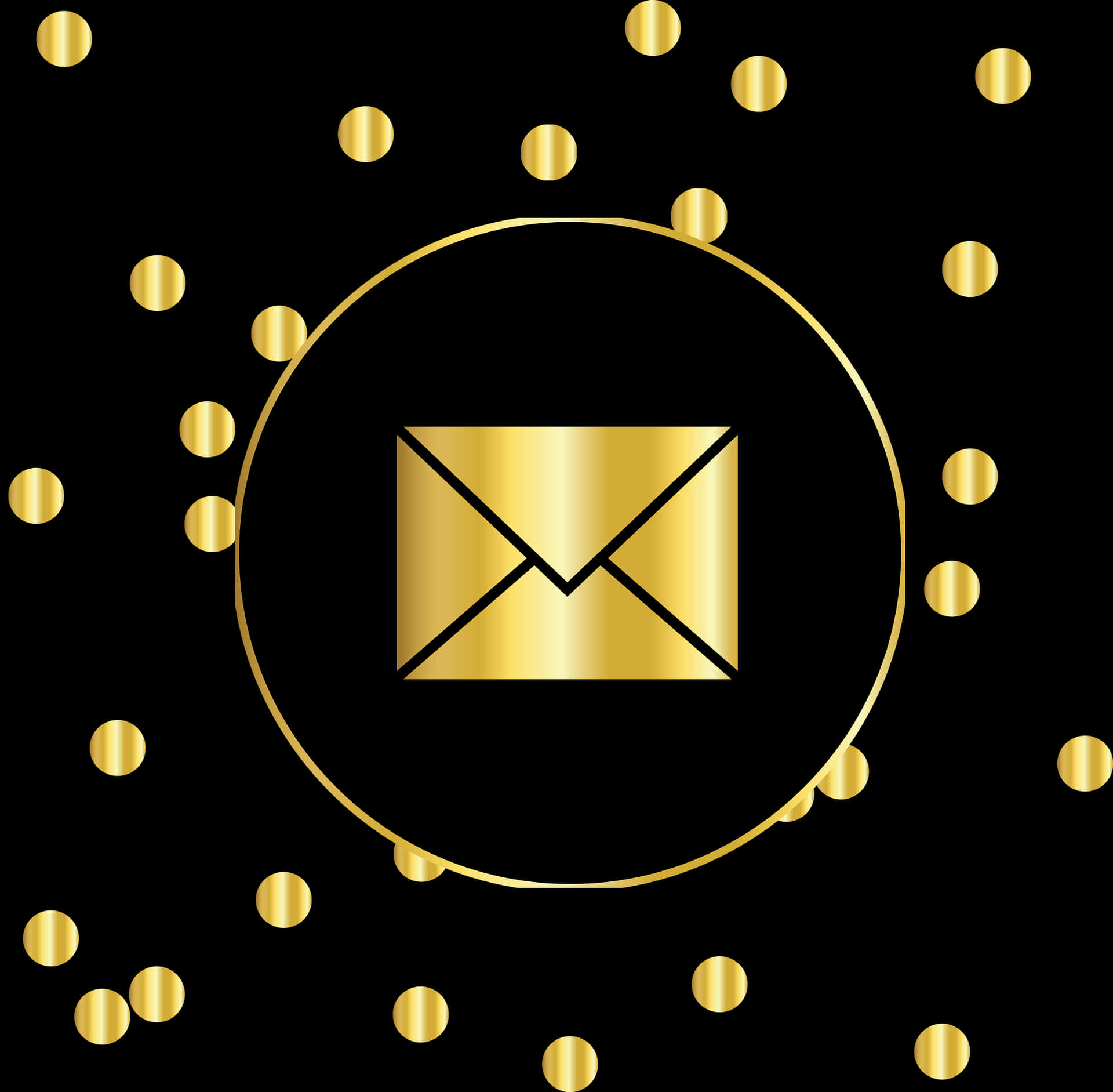Golden Email Icon Black Background PNG
