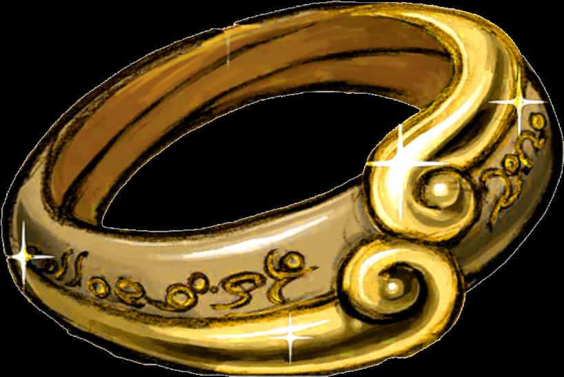 Golden Engraved Ring Illustration PNG