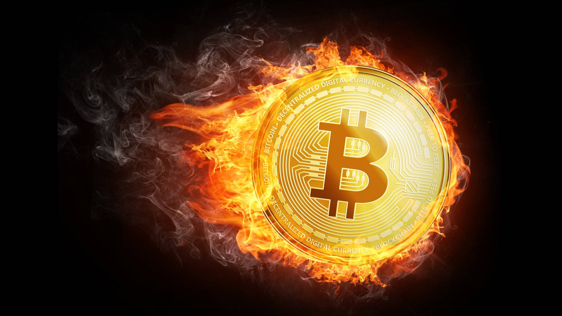 Golden Fiery Bitcoin Background