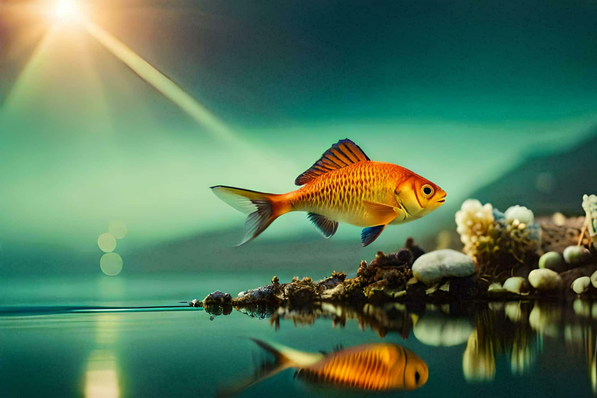 Golden Fish Sunbeam Aquatic Scene Wallpaper