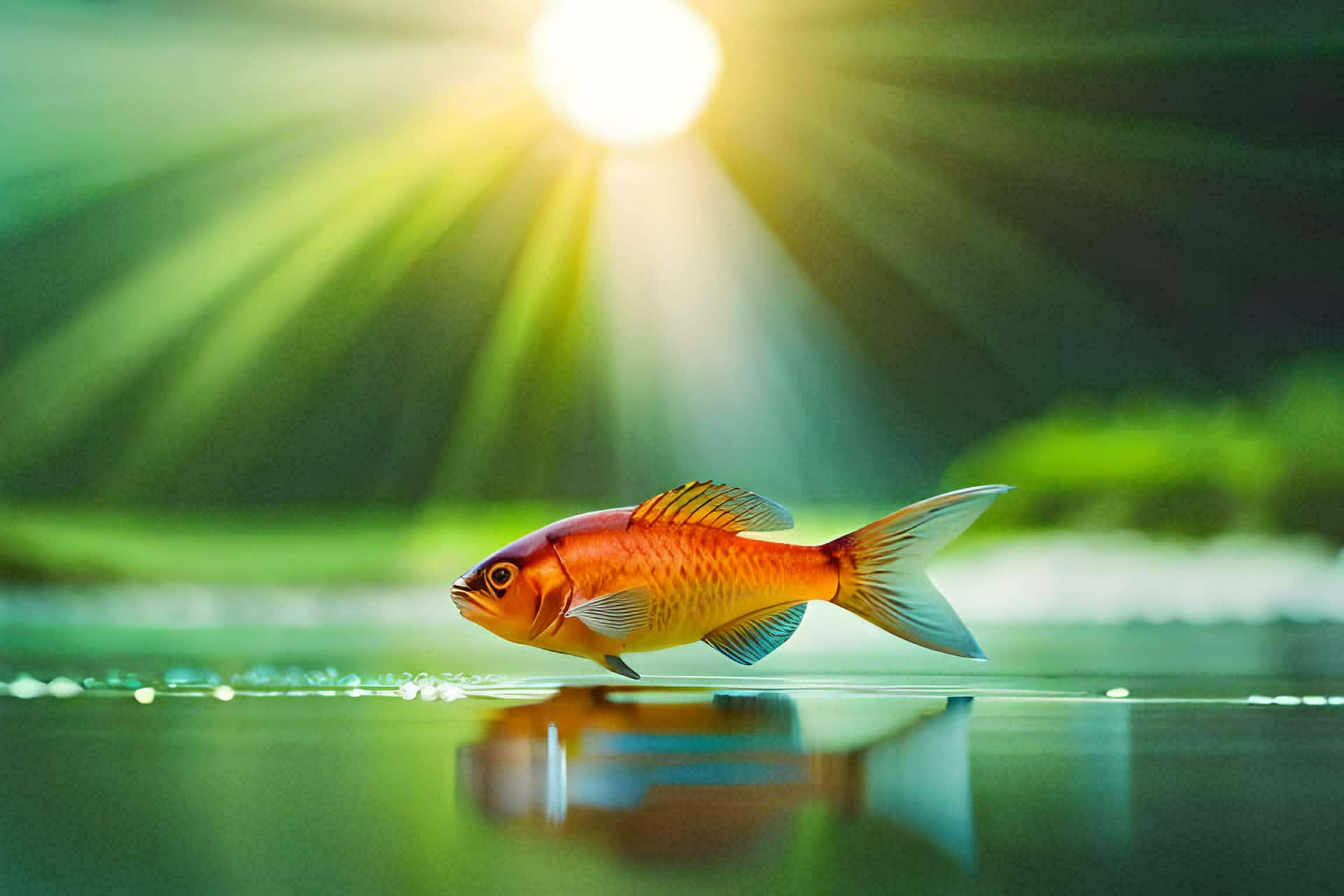 Golden Fish Sunbeam Swim Wallpaper