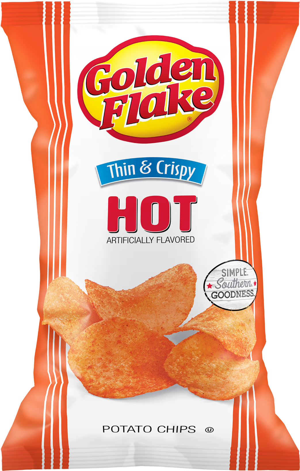 Golden Flake Hot Thin Crispy Chips Package PNG