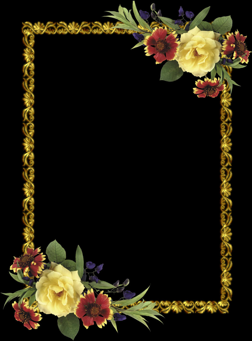 Golden Floral Arabesque Frame PNG
