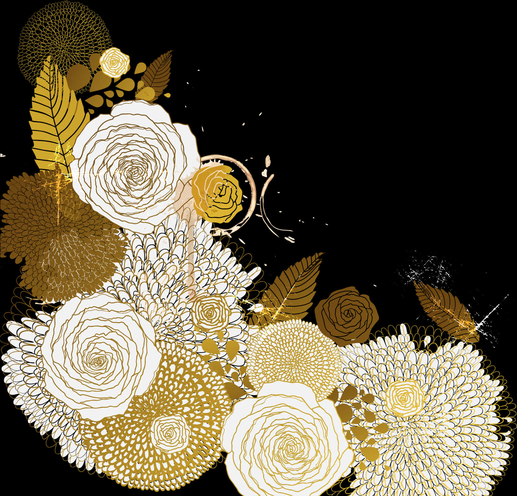 Golden Floral Artwork PNG
