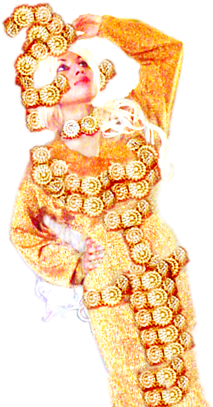 Golden Floral Attire_ Woman Posing PNG