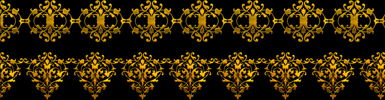 Golden Floral Black Background Pattern PNG
