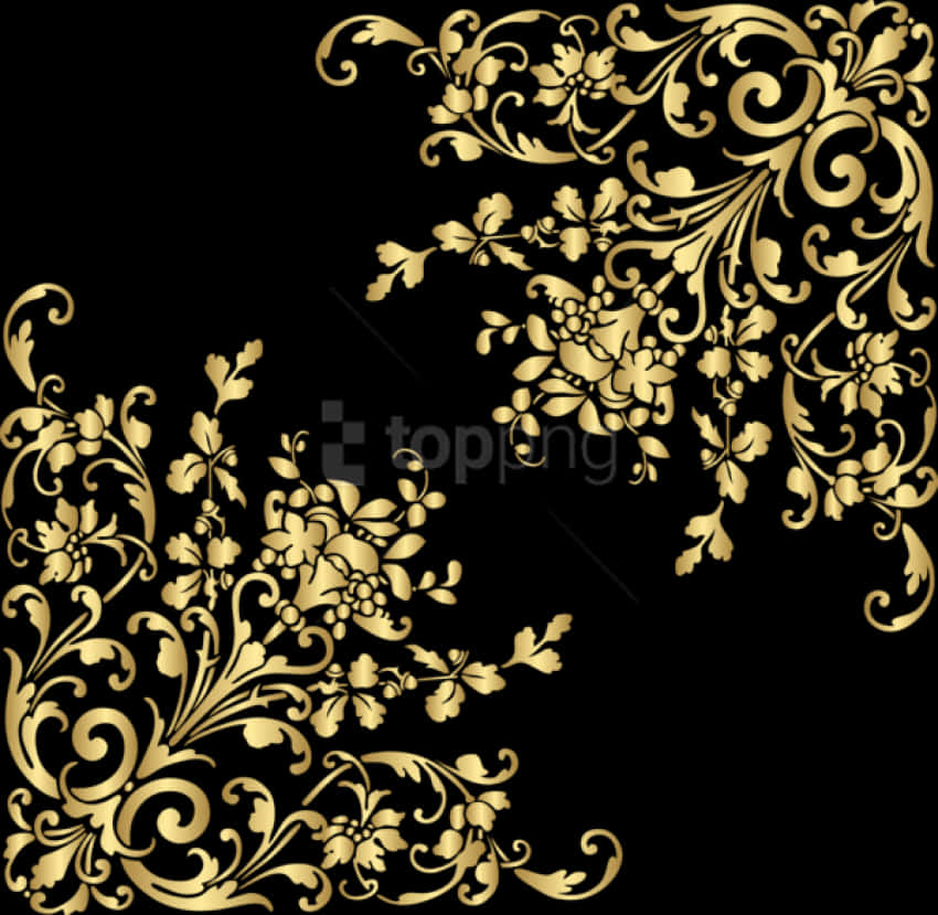 Golden Floral Corner Design PNG