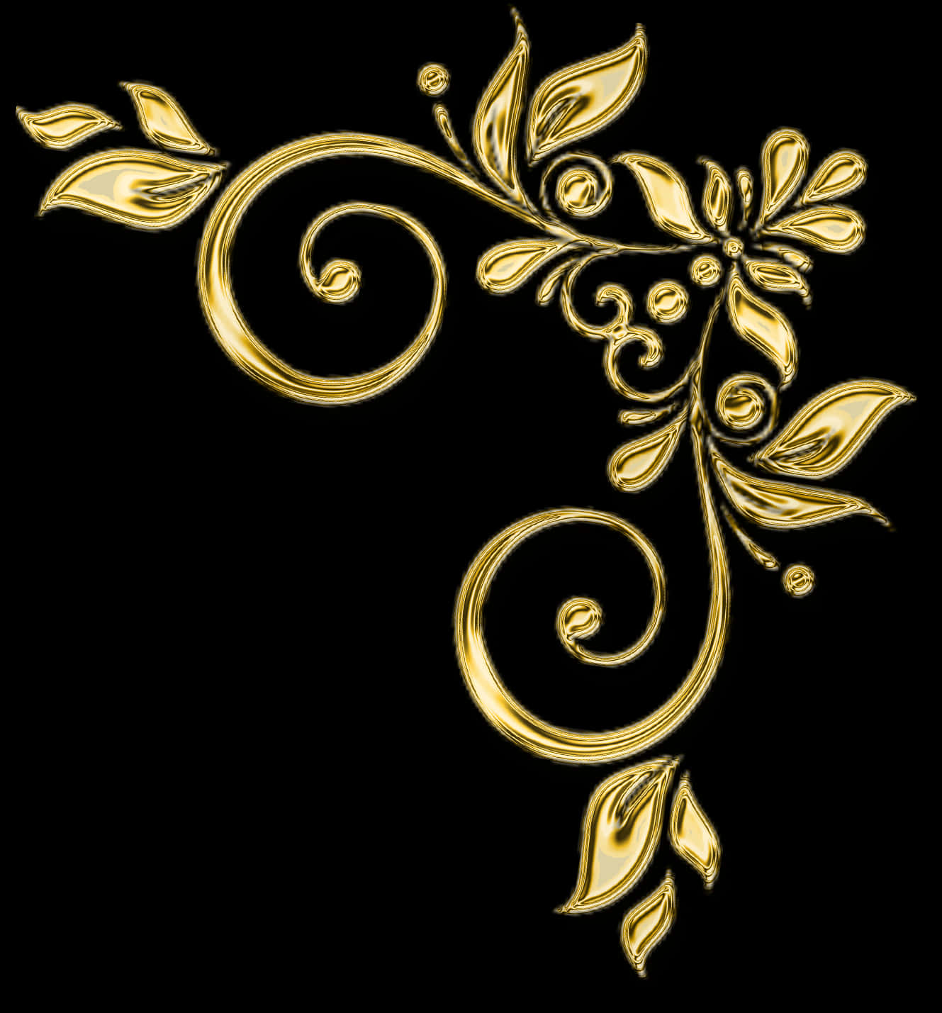 Golden Floral Corner Design PNG