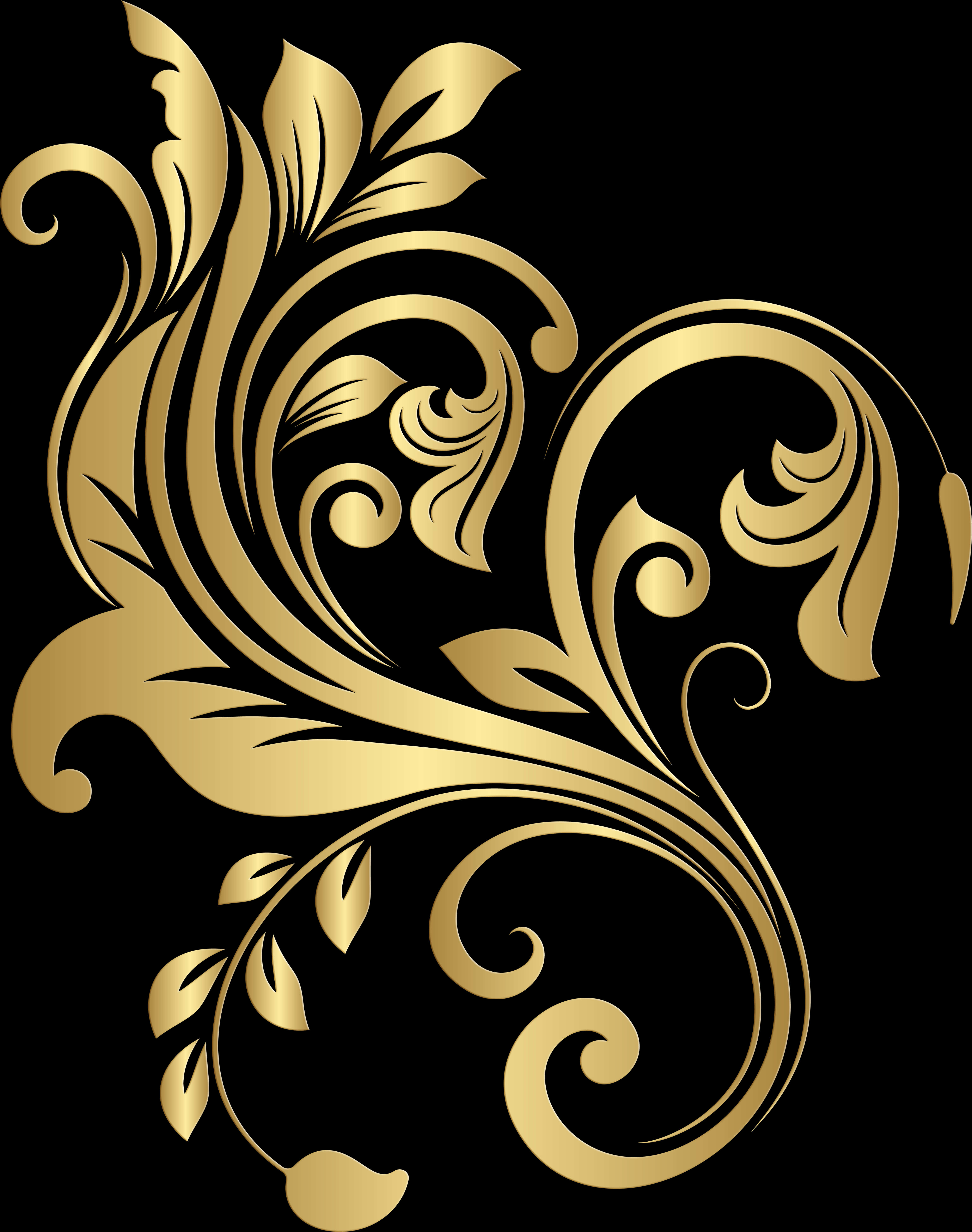Golden Floral Decorative Element PNG