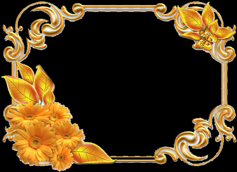 Golden Floral Decorative Frame PNG