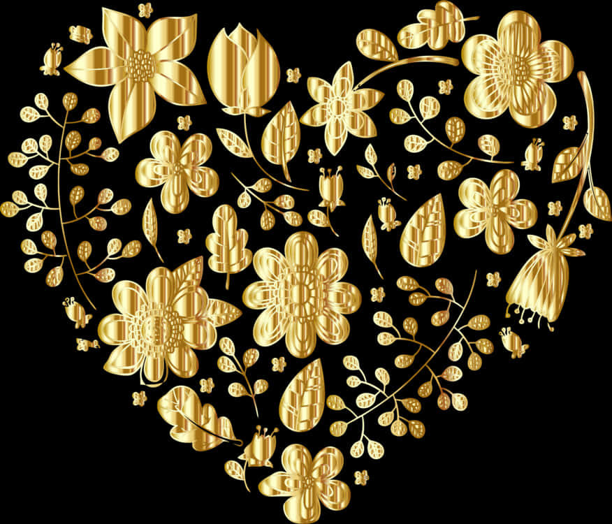 Golden Floral Design Black Background PNG