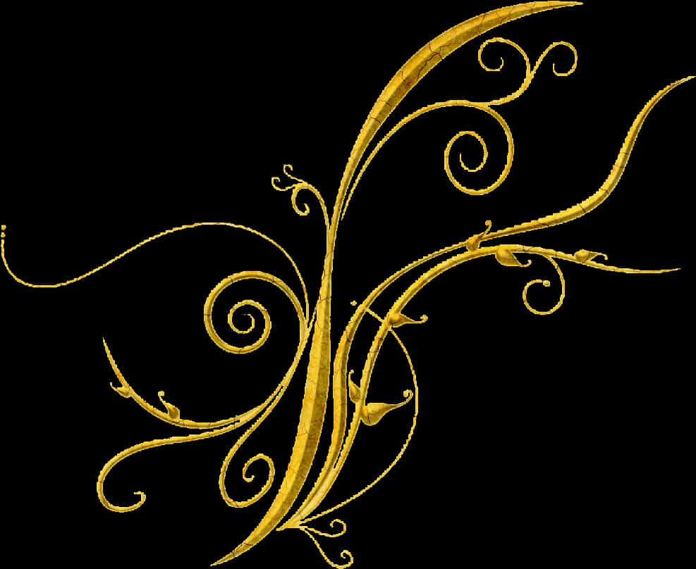 Golden Floral Design Element PNG