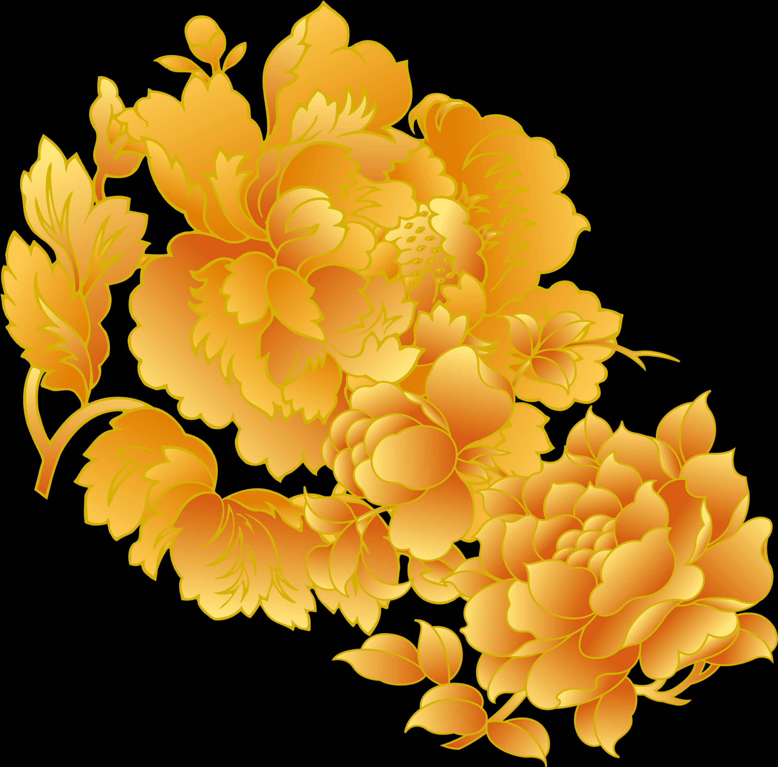 Golden Floral Design Graphic PNG