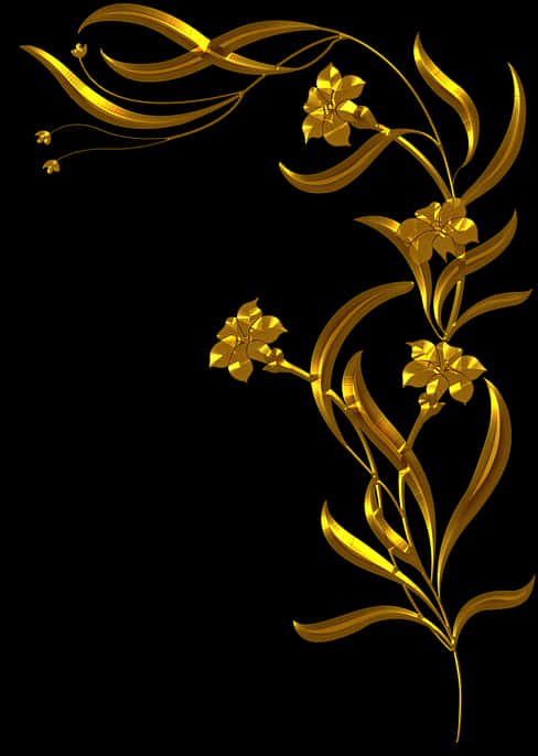 Golden_ Floral_ Design_on_ Black_ Background PNG