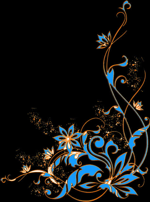 Golden Floral Designon Black PNG