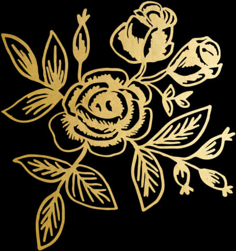 Golden Floral Designon Black PNG