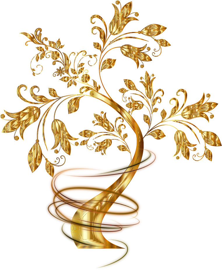 Golden Floral Designon Teal Background PNG