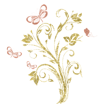 Golden Floral Designwith Butterflies PNG
