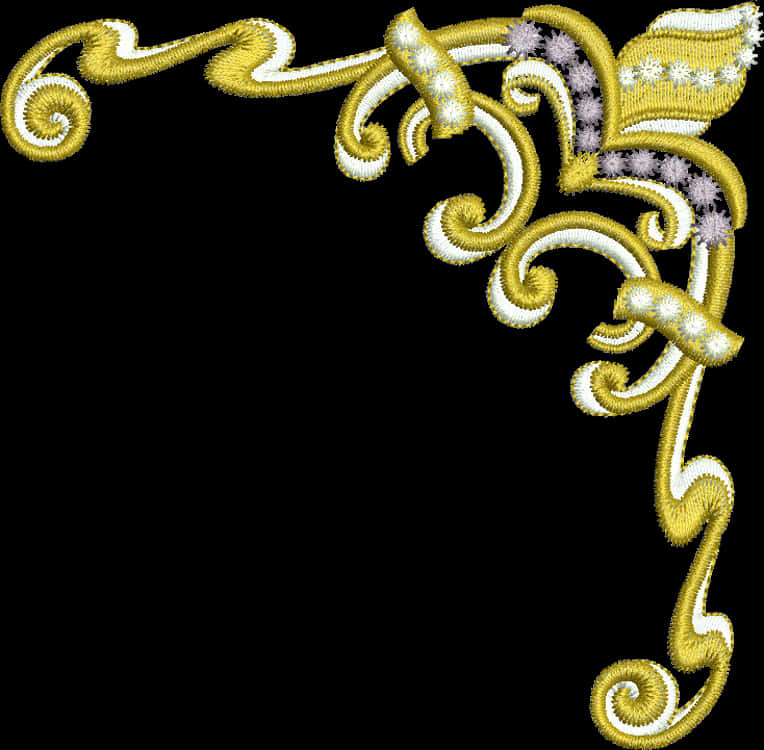 Golden Floral Embroidery Corner Design PNG