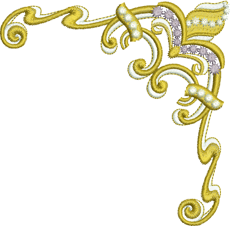 Golden Floral Embroidery Corner Design PNG