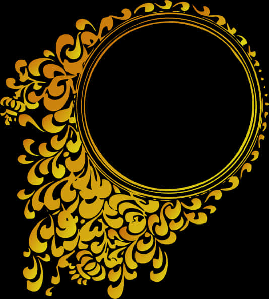 Golden Floral Frame Design PNG