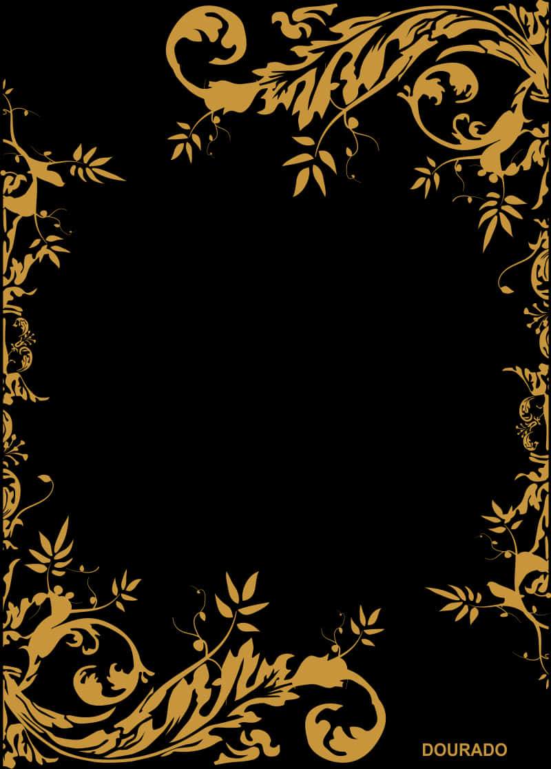 Golden Floral Frame Design PNG