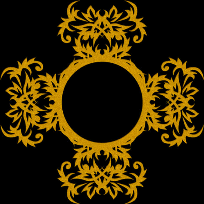 Golden Floral Frame Design PNG