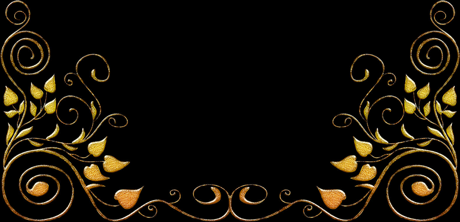 Golden Floral Frame Design PNG