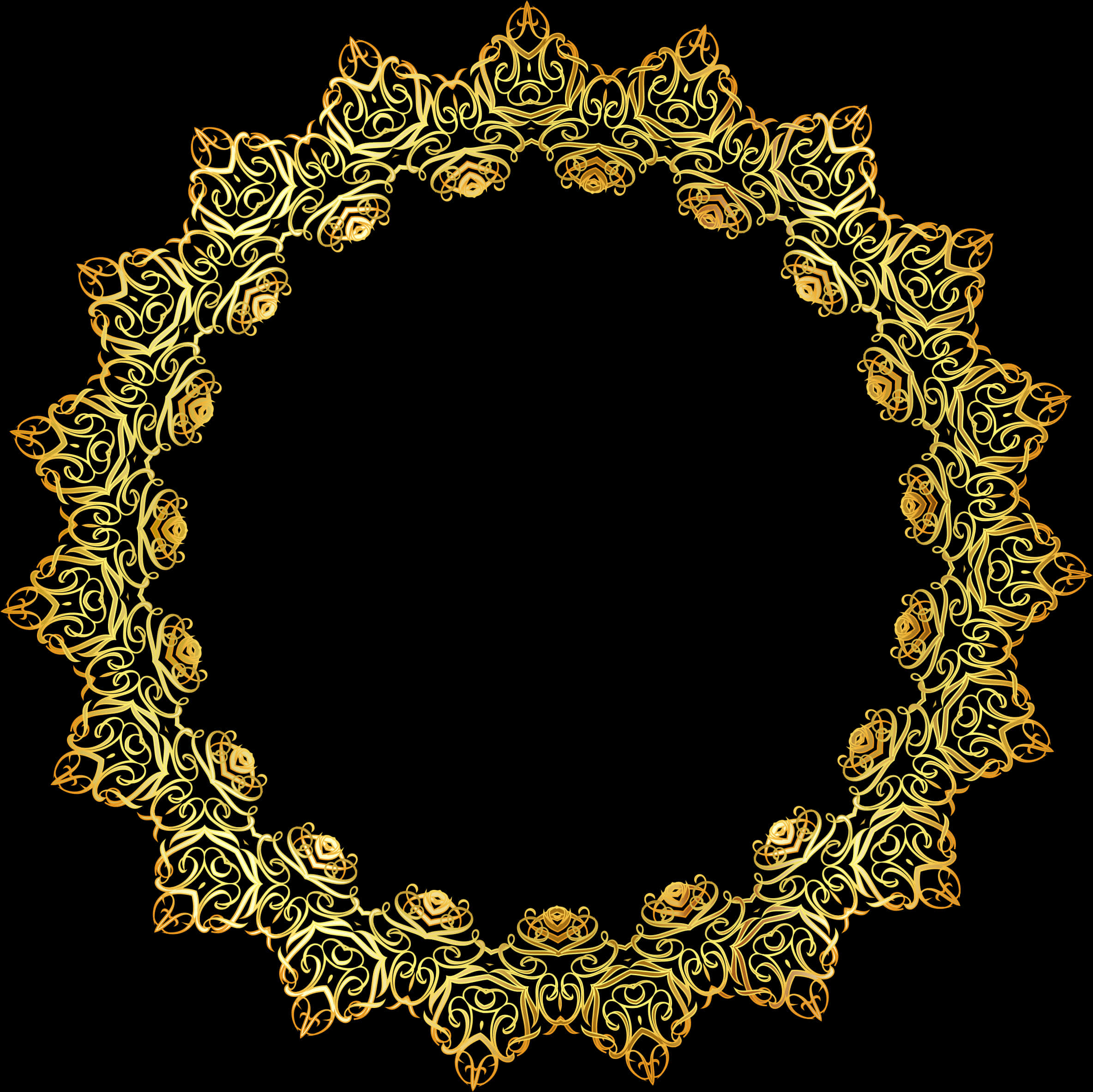 Golden Floral Frame Transparent Background PNG