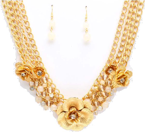 Golden Floral Imitation Jewelry Set PNG