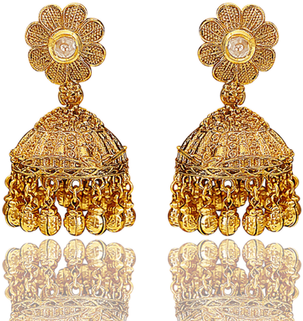 Golden Floral Jhumka Earrings PNG