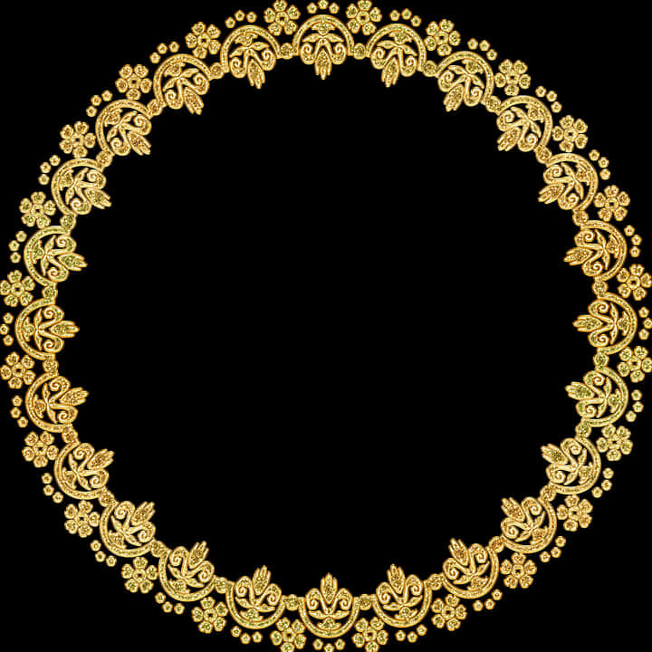 Golden Floral Round Frame PNG