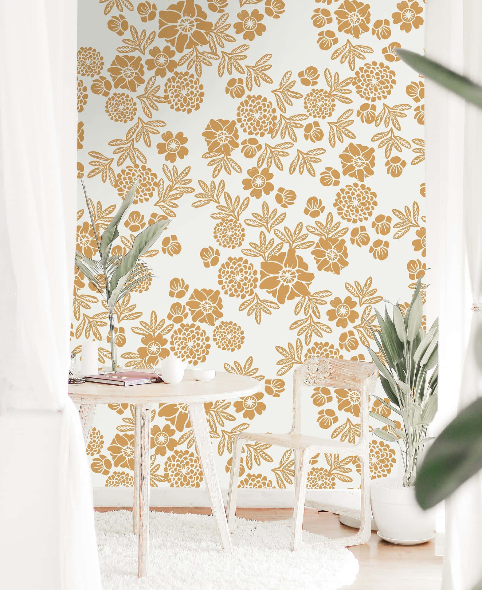Golden Floral Wallpaper Interior Wallpaper