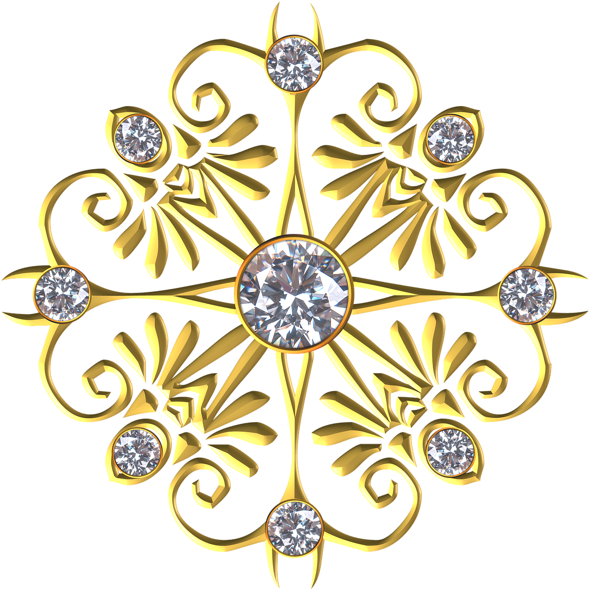 Golden Flourish Diamond Design PNG