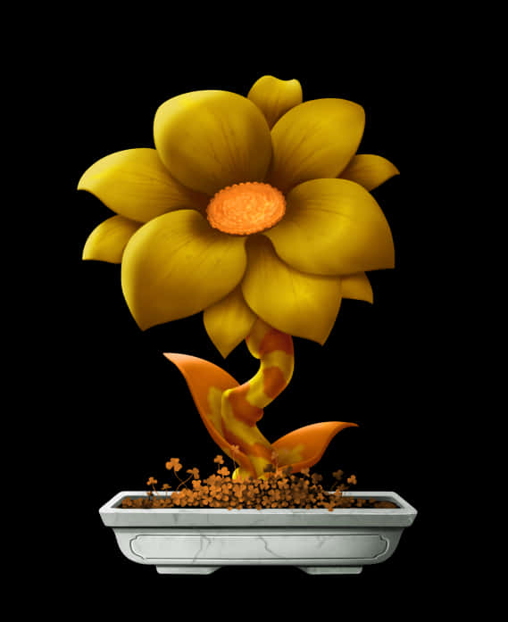 Golden Flowerin White Planter PNG