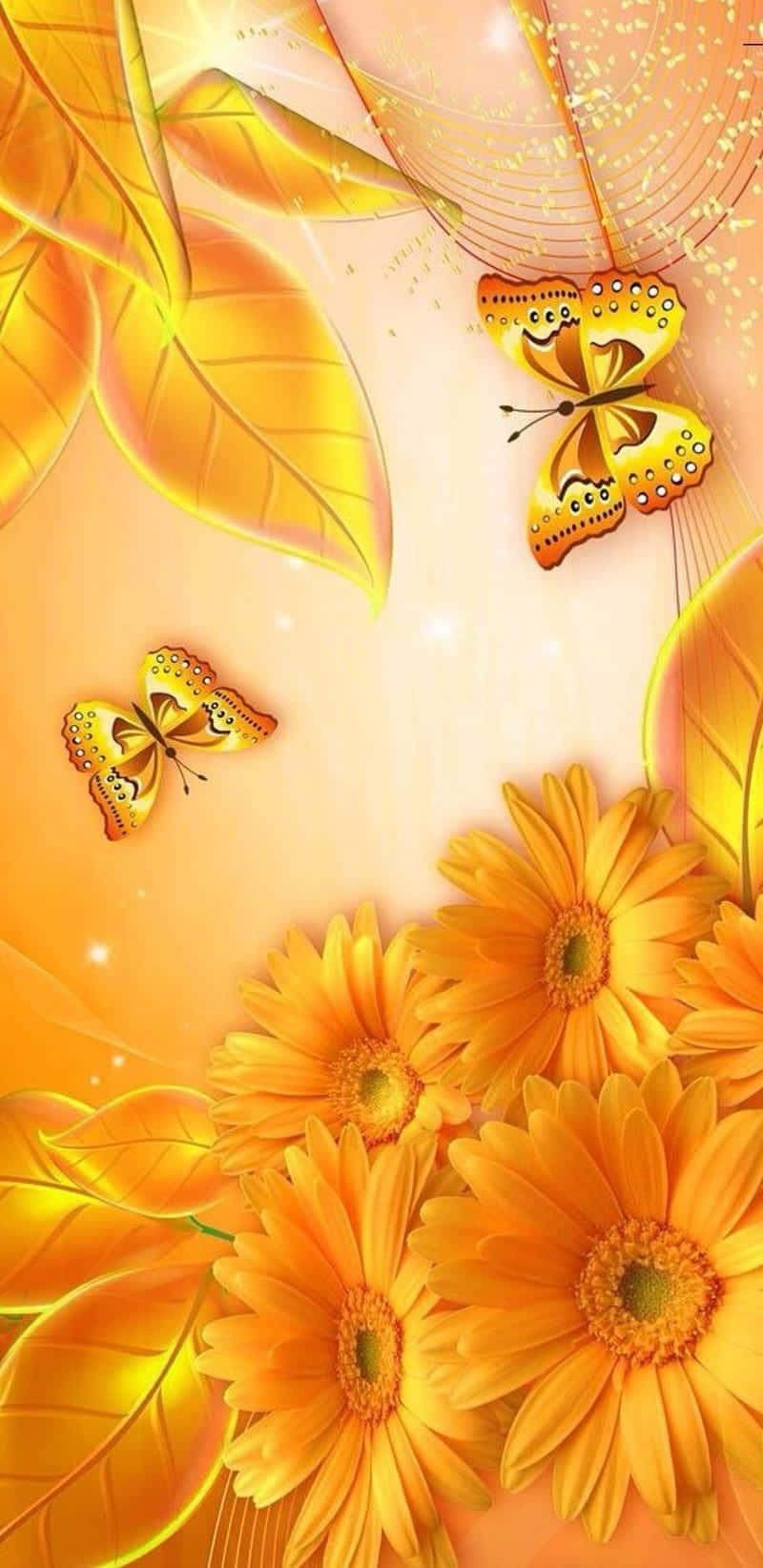 Golden_ Flowers_and_ Butterflies_ Artwork Wallpaper