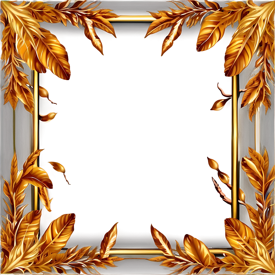 Golden Frame With Leaves Png Diu PNG