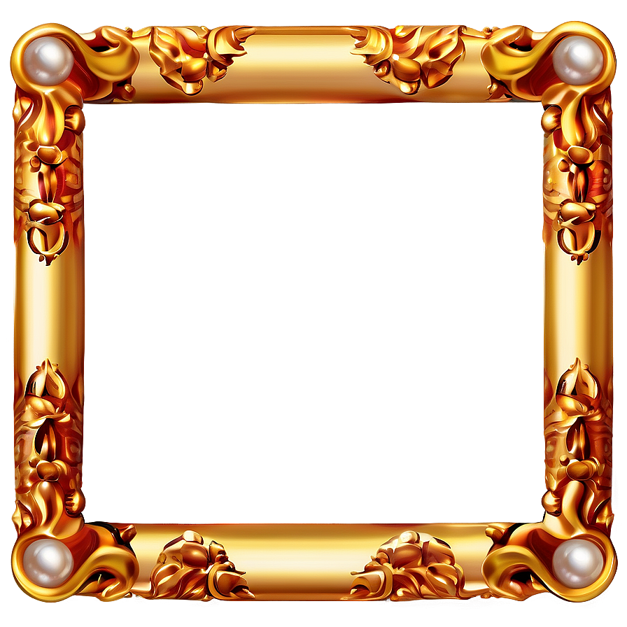 Golden Frame With Pearls Png 05252024 PNG