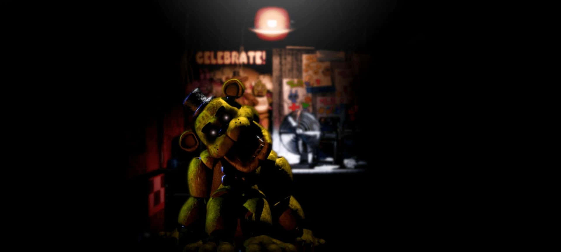 Mysterious Golden Freddy lurking in the shadows Wallpaper