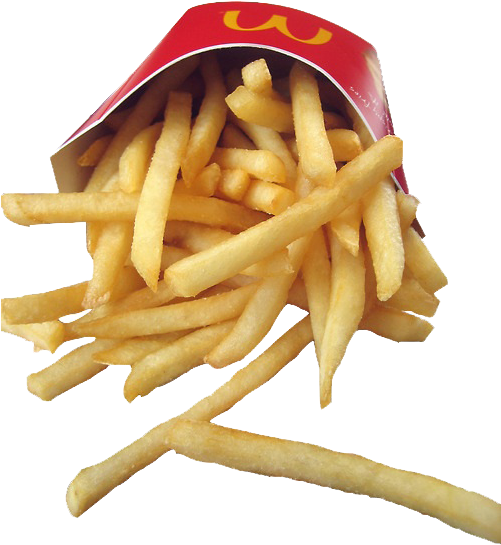 Golden French Fries Spilled From Red Carton PNG