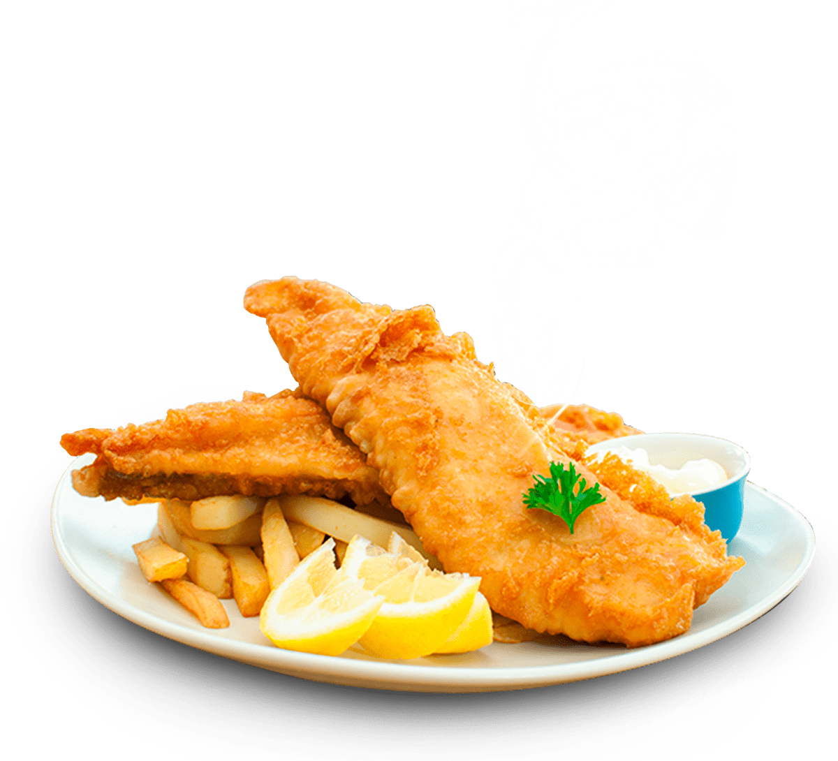Golden Fried Fish Filletwith Lemonand Fries.png PNG