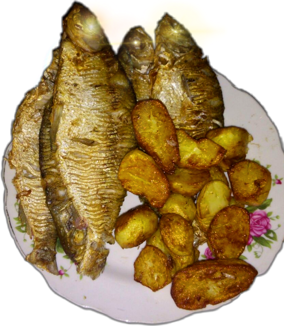 Golden Fried Fish With Roasted Potatoes PNG