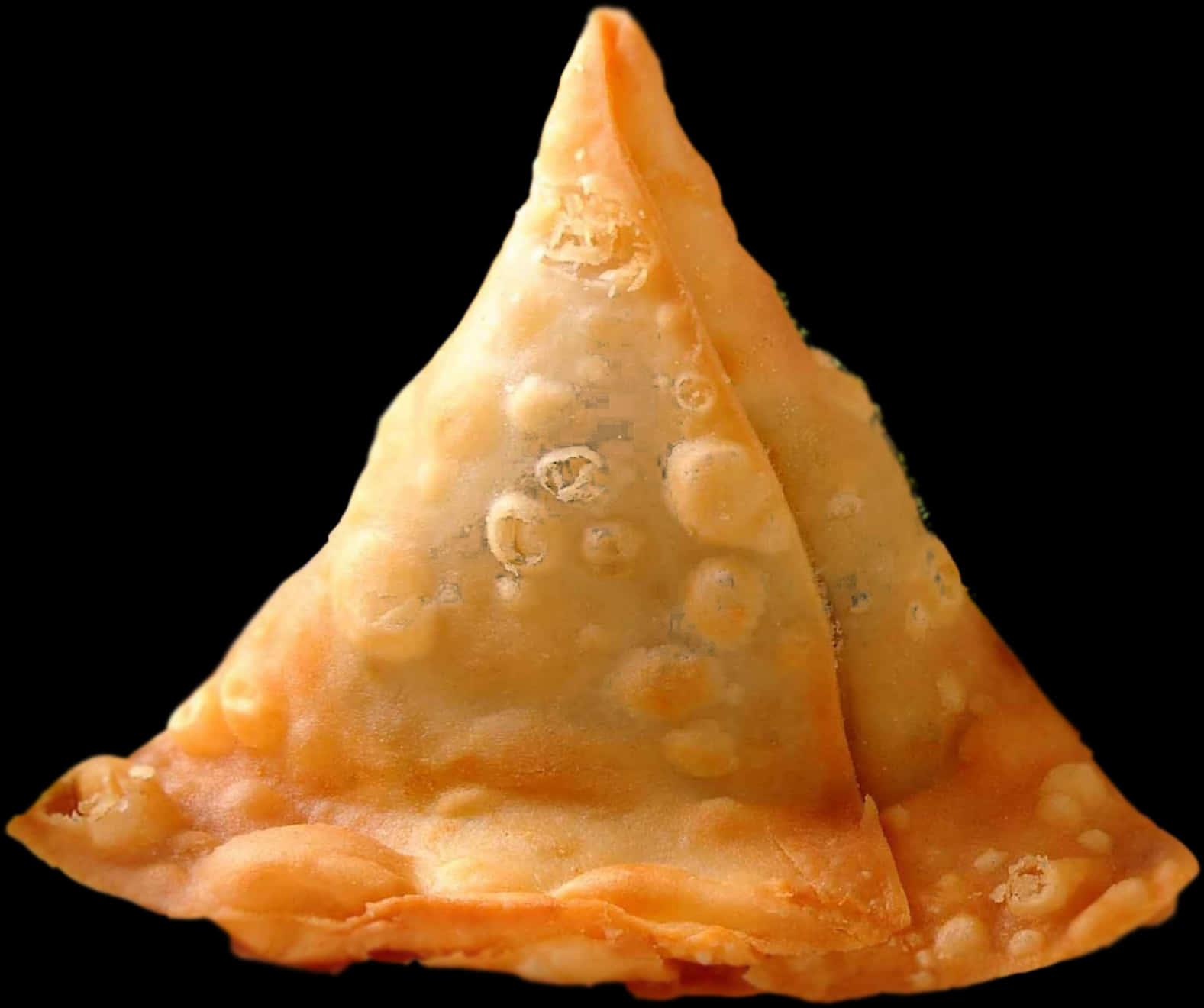 Golden Fried Samosa Black Background PNG