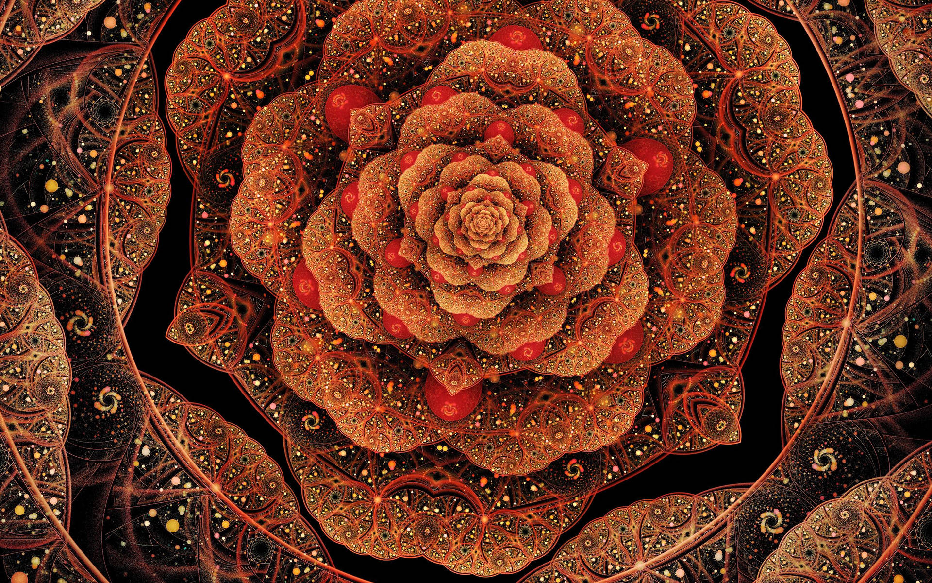 Golden Galactic Rose Fractal Design Wallpaper