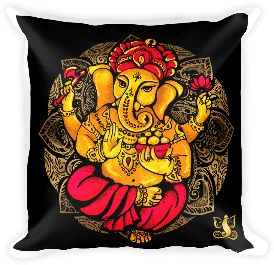 Golden Ganesh Cushion Art PNG