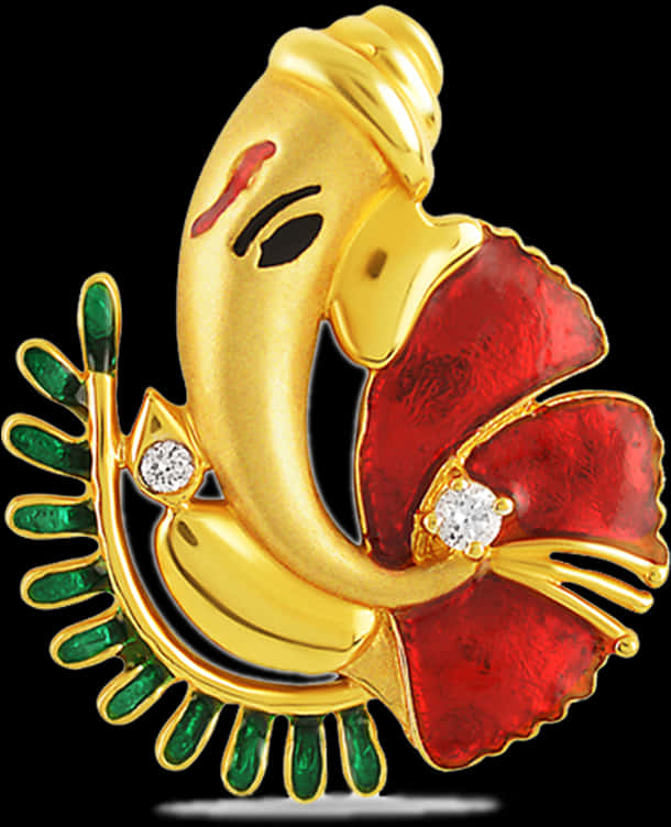 Golden Ganpati Pendant Design PNG