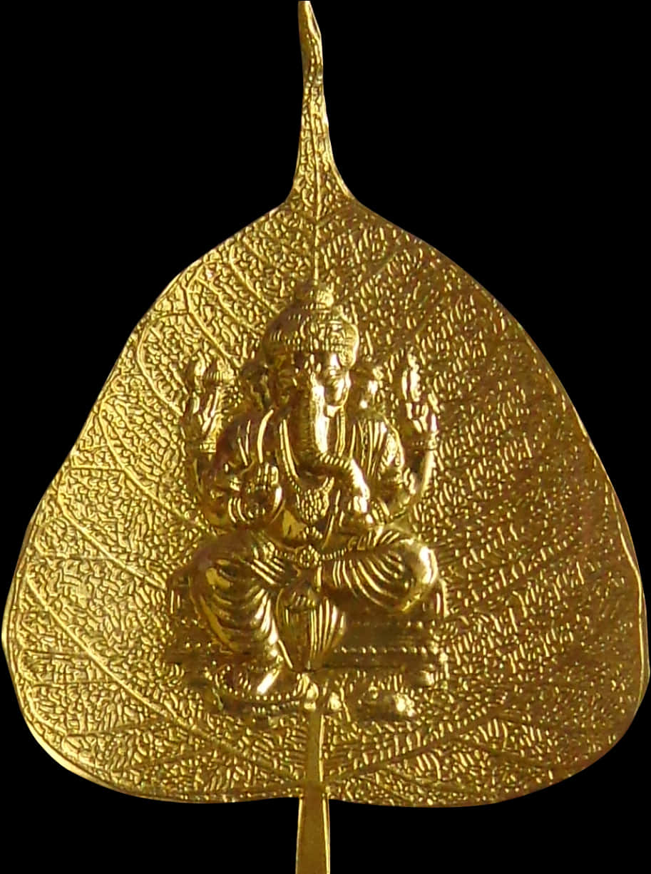 Golden Ganpation Peepal Leaf PNG