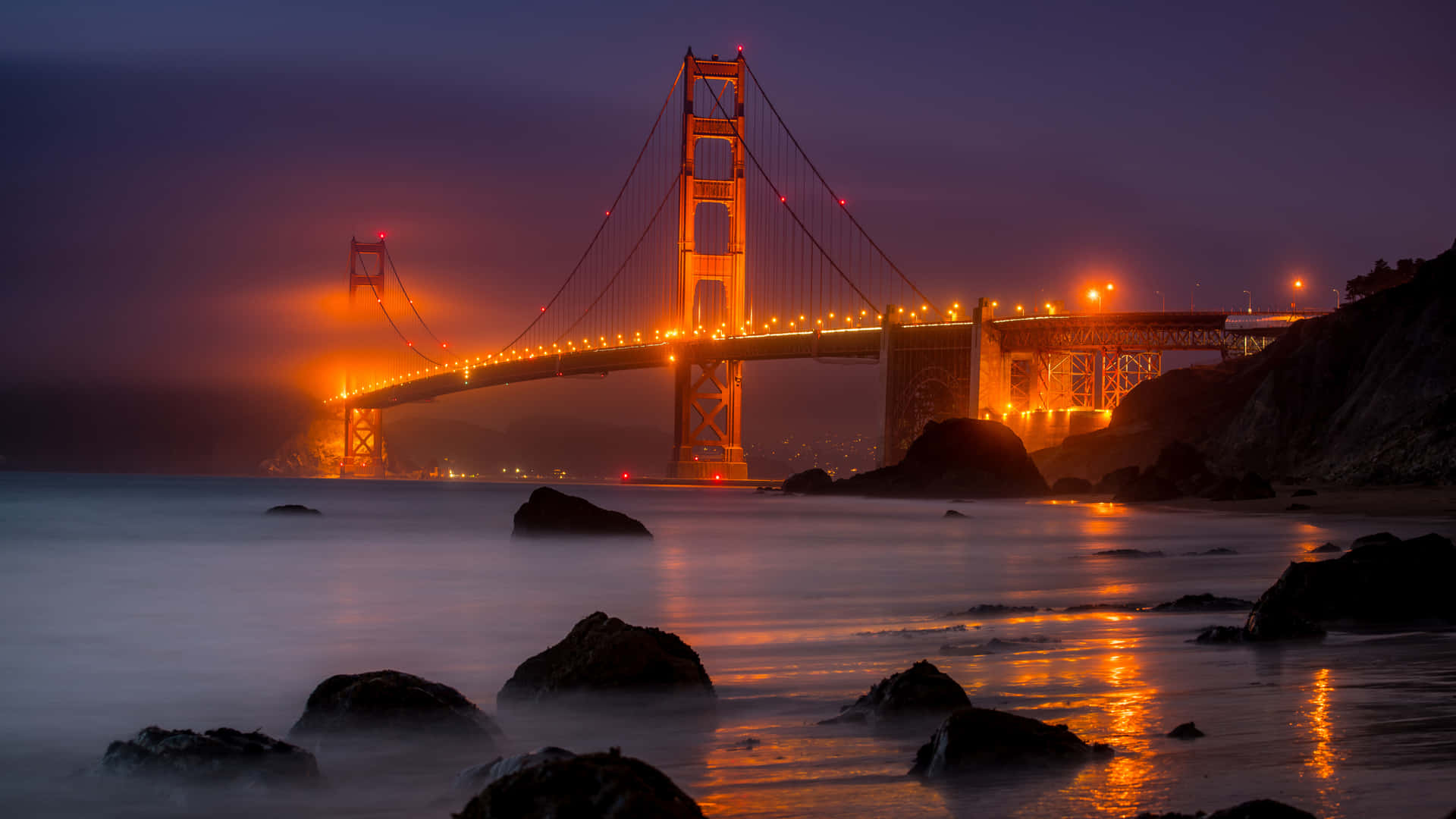 Golden Gate Bridge Foggy Night Wallpaper