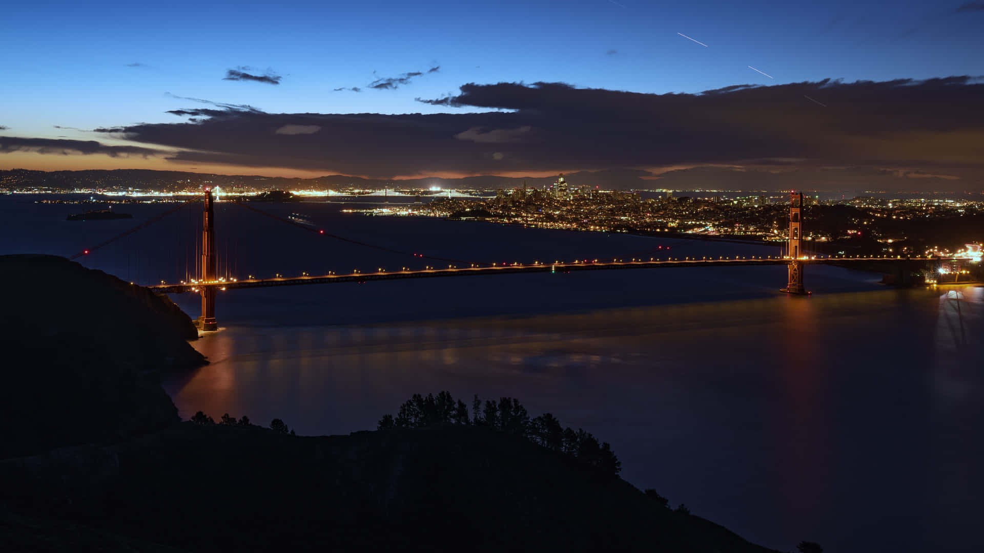 Golden Gate Bridge Nighttime Panorama Wallpaper