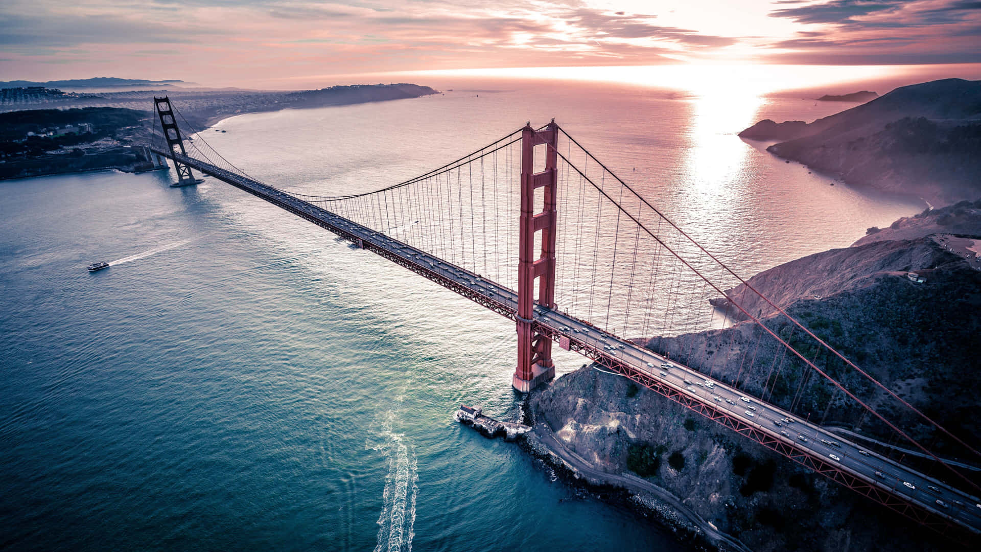 Golden Gate Bridge Sunset Aerial View4 K Wallpaper